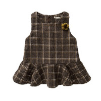 咖啡格子夹棉 80 女童毛呢公主裙春秋新款马甲裙中小童装背心裙0到6岁宝宝连衣裙