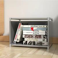 2层1格[带后围布]银灰 书架带后围布学生宿舍多层落地置物架儿童卧室玩具收纳架简易书柜