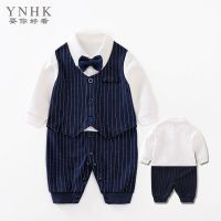 105藏青 59 建议1个月11斤内 婴儿衣服春秋男宝宝满月服百天宴周岁西装生日礼服连体衣英伦绅士