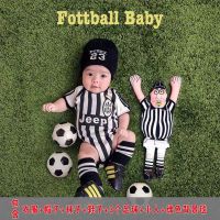 足球 押50 宝宝百天照摄影服装租婴儿拍照道具满月百日照周岁衣服