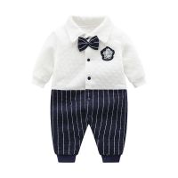 保暖-绅士B 59 婴儿衣服加厚百天宝宝男秋装连体衣夹棉秋冬百日百岁宴满月服礼服