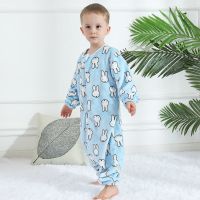 法莱绒[小蓝兔] S码适合0-1岁身高70CM以下 睡袋婴儿春秋款冬季加厚男女宝宝连体睡衣小孩儿童防踢被四季通用