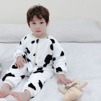白色奶牛(双层加厚) 80码(建议宝宝身高60-75cm) 秋冬季儿童睡袋法兰绒秋冬款加绒加厚男童女童宝宝防踢被婴儿睡衣