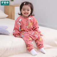 保暖加绒猫红 S码适合0-1岁-身高60-72CM 婴儿睡袋宝宝防踢被儿童加厚秋冬季连体分腿睡衣加绒保暖睡袋四季