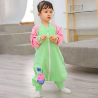 绿色佩奇--纯棉单层 80码 (建议0.5-1.5周岁) 宝宝睡袋加绒加厚法兰绒1婴儿秋冬防踢被3男女童珊瑚绒连体衣睡衣