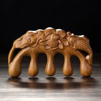 檀木经络按摩梳[荷塘月色] 逸舍绿檀经络头部按摩梳五经按摩养生梳子脱发防头疗梳子[]