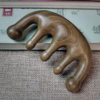 玉檀加厚 五大圆齿 绿檀水滴按摩梳子天然头疗专用五经生发按摩梳防白发小巧便携