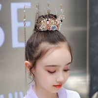 中间镶玉发冠 超仙汉服头饰儿童汉服头饰发冠古风流苏步摇发簪头冠发冠婚礼凤冠