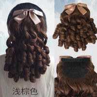 插梳式-浅棕色 短款-28CM 罗马卷假发公主卷宫廷蝴蝶结短发油条卷影视民国旗袍绑带式马尾女