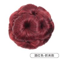 酒红色 假发女盘发发包抓夹九朵花头花新娘旗袍发型头饰造型仿真发花苞头