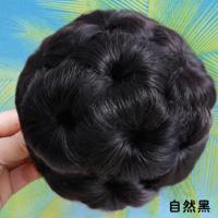 自然黑 新款真人发髻发包九朵花假发圈女生盘发新娘丸子头抓爪夹式花苞头