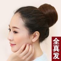 深棕色 真发直发包 假发女发包真发假发包丸子头花苞头新娘盘发蓬松卷发包扣式直发包