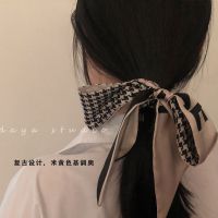 千鸟格 赫本时髦高级感千鸟格细长条窄丝巾法式复古优雅小香风飘带绑发带