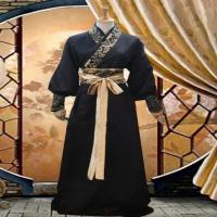 黑色黄边小袖 身高160cm 古装男汉服侠客书生演出服毕业拍照班服古代唐装舞台影视剧服装