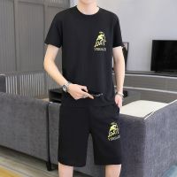 10501-2101短袖套装黑色 M 80-100斤 夏季休闲棉麻短袖套装男中国风宽松大码汉服潮流t恤夏天男装男生