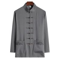 深灰色上衣 39/165 建议90-115斤 中老年男装长袖套装爸爸夏季冰丝棉男唐装中国风汉服爷爷装