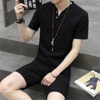 黑色TZ01 M建议100-120斤 道袍男复古风汉服仙气薄款冰丝潮牌唐装套装潮中国风男装居士服夏