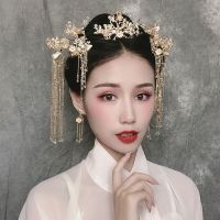 金色*九件套(耳钩耳环) 汉服头饰古风流苏发饰套装新娘秀禾服头饰礼服配饰中式发饰步摇