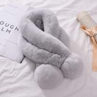 浅灰色 真獭兔毛材质(68*11CM) 獭兔毛围巾女秋冬季韩版皮草围脖加厚保暖毛球球脖套毛绒交叉围巾