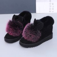 紫色 35 [真毛球]内增高软底毛毛鞋女冬季棉鞋加绒短靴保暖百搭雪地靴