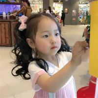 粉色蕾丝双层 单马尾 儿童假发女童卷发发夹蝴蝶结发饰头饰卷时尚宝宝假发可爱公主饰品