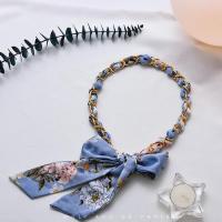 蓝色 发箍发带一体丝巾感女温柔手提包绑短发日系缎带复古港风