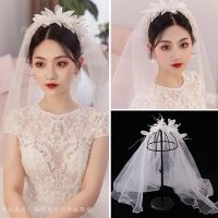 蕾丝发梳头纱一体 新娘头饰结婚发箍复古森系仙美婚礼白色花朵短发发带简约婚纱发饰