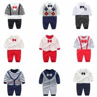 满印随机绅士 59 建议7-10斤 新款洋气男童宝宝长袖秋装婴儿满月服绅士哈衣连体衣假两件套礼服
