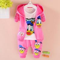 玫红唐老鸭 100 建议2-3岁 童装男童春装婴儿童休闲套装三件套0-1-4岁男女宝宝衣服春秋装