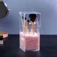 方形刷桶+粉色珠子 化妆刷收纳桶防尘眼线笔亚克力具眉笔筒刷子带盖美妆珍珠盒北欧风