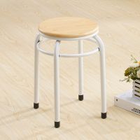 吸塑原木色木板白腿 双环凳餐厅餐椅凳家用高板凳金属铁管皮革凳PU套凳时尚简约圆凳子