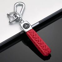 红色 金属扣[拍下后备注车标] 真皮手工编织钥匙绳奔驰宝马奥迪大众福特路虎哈佛汽车钥匙扣高档