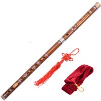 G调+中国结、绒袋 无膜孔笛子苦竹二节笛成人古风儿童自学竹笛学生初学横笛便携乐器
