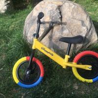 12寸黄色+工具 无敌风火轮 儿童平衡车 双轮无脚踏滑行车自行车1-5岁小孩两轮滑步新款彩胎