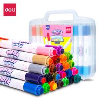 24支48色盒装水彩笔带印章可水洗 得力48色双头带印章水彩笔符合欧盟及美国认证安全无毒无异味