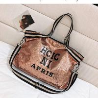 香槟金 大容量亮片包包时尚瑜伽包单肩欧美休闲斜挎字母健身包短途旅行包