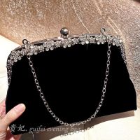 黑色 复古镶钻丝绒手拿包旗袍女小包手提包晚宴包宴会包新娘包亮片包