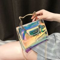 镭射透明 百搭女包包韩版新款ins镭射透明单肩包时尚手提包学生链条斜跨包
