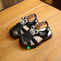 黑色 内长12.5cm 15码 夏季宝宝凉鞋防滑软底防踢0-3岁亮灯包头新款童鞋滑步鞋学步鞋