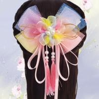 彩色蝴蝶 汉服头饰蝴蝶结发夹头花儿童小女孩古风发饰流苏发夹飘带公主发卡