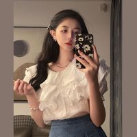 白色 优质棉料,做工精细 M 建议70-90斤 夏季新款韩版设计感小众荷叶边洋气减龄宽松短袖衬衫女装百搭上衣