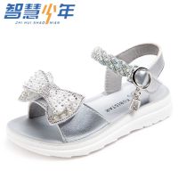 银色 26 内长16.5cm 智慧少年蝴蝶结女童鞋2021夏季新款轻便软底魔术贴百搭公主凉鞋潮