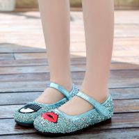 T-7蓝色平底鞋 内长16.5cm 26码 女童凉鞋2021新款儿童高跟鞋童鞋女公主鞋学生水晶鞋小女孩表演鞋