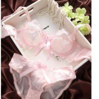 桃花-粉 套装 32/70AB (少女内衣)欧美胸罩女聚拢内衣套装女式全透明刺绣蕾丝文胸内裤
