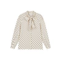 白色 L 115-125 蝴蝶结系带波点衬衫女设计感小众甜美超仙洋气泡泡袖雪纺衬衣春装