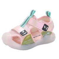 粉红色 21码鞋内长13.8厘米 夏季女宝宝包头防踢凉鞋男女童防踢亮灯鞋婴幼儿童软底防滑学步鞋