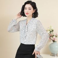 XF6002 白色 S 蝴蝶结长袖波点雪纺衫衬衣女2020春秋宽松显瘦百搭气质上衣打底衫