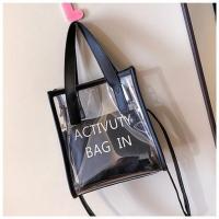 黑色 大容量包包女2020新款夏季小清新透明果冻包百搭水桶包斜挎子母包