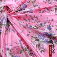 1#粉色/米 印花仿真丝色丁丝绸面料 中国风印花服装布料DIY植物花朵印花布料