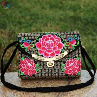 红色牡丹花 2020新款民族风斜挎包女士绣花包刺绣中青年女包单肩斜背包包